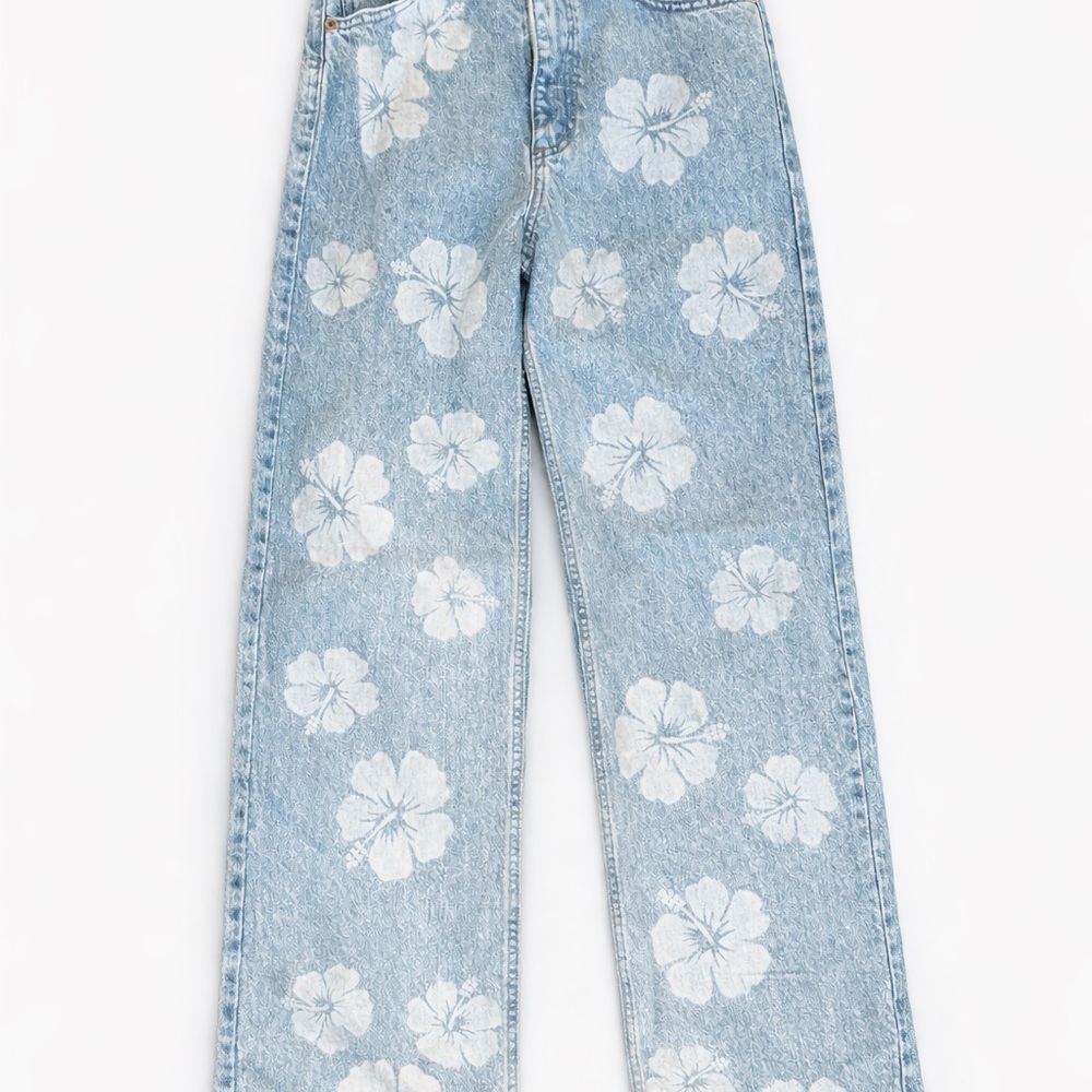 Zara High Rise Floral Print Wide Leg Jeans Light Wash Denim Women’s Size 2 - Picture 2 of 2